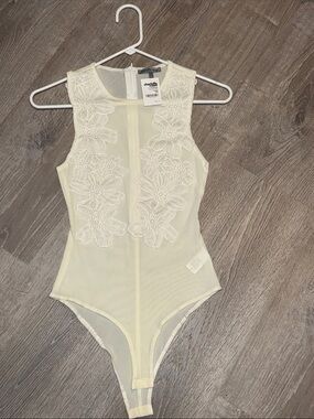 Cherokee Cream Lace Floral Appliqué One-Piece Bodysuit